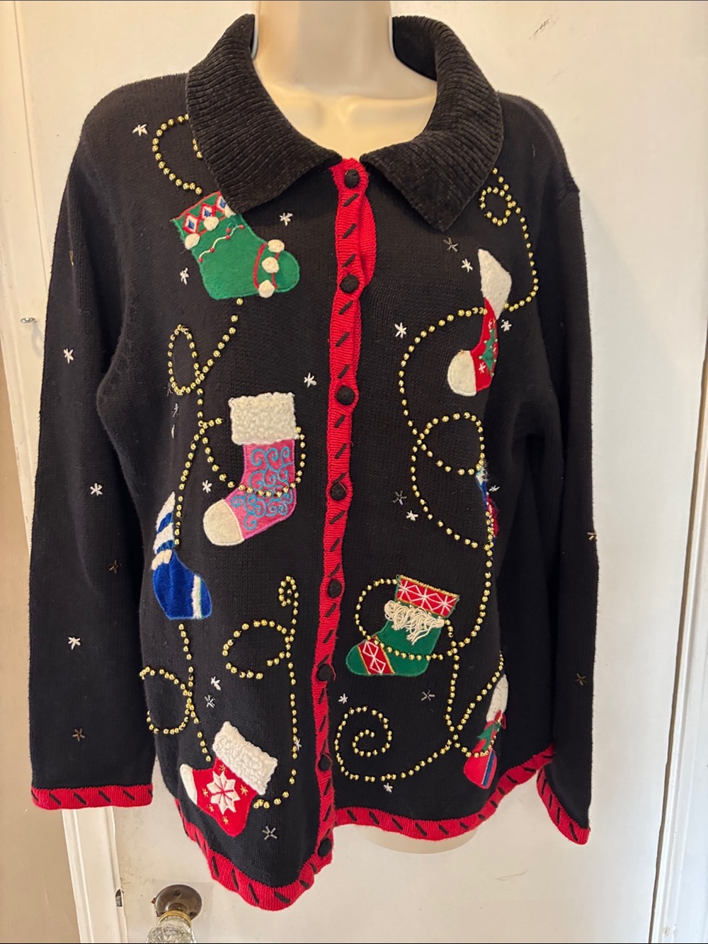 Basic Editions Holiday large embellished cardigan sweater 26-416-6